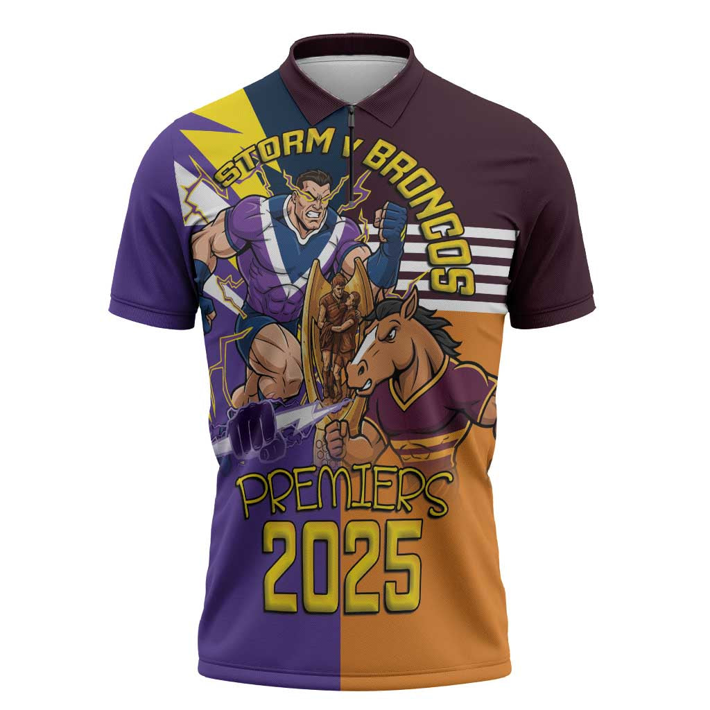 Personalised Rugby Storm vs Broncos Zipper Polo Shirt Clash for the Crown - Aussie Hoodie