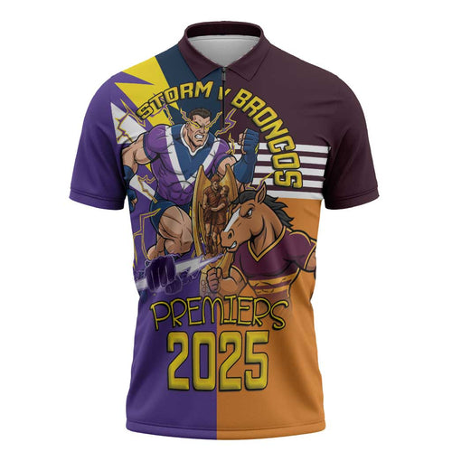 Personalised Rugby Storm vs Broncos Zipper Polo Shirt Clash for the Crown - Aussie Hoodie