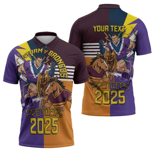 Personalised Rugby Storm vs Broncos Zipper Polo Shirt Clash for the Crown - Aussie Hoodie
