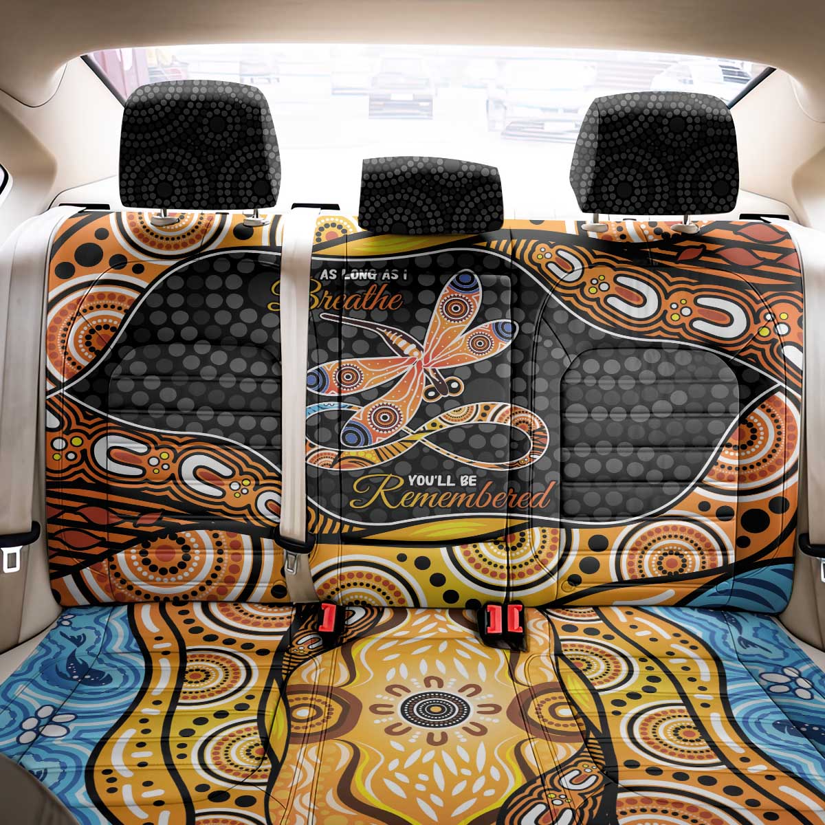 Aboriginal Dragonfly Back Car Seat Cover As Long As I Breathe You'll Be Remembered