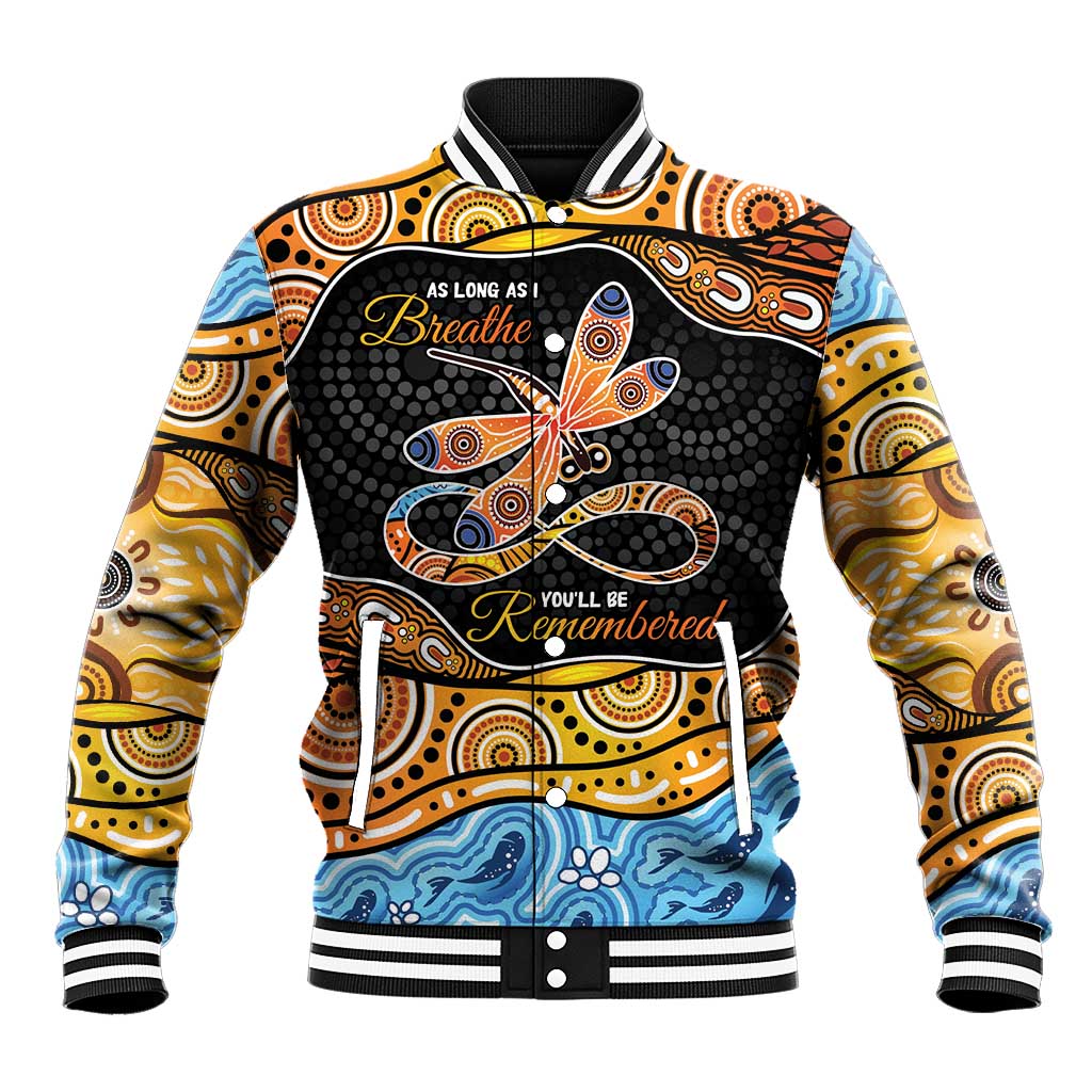 Aboriginal Dragonfly Baseball Jacket As Long As I Breathe You'll Be Remembered