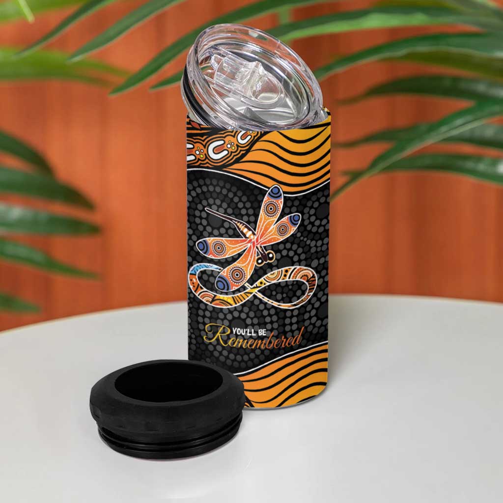 Aboriginal Dragonfly 4 in 1 Can Cooler Tumbler As Long As I Breathe You'll Be Remembered