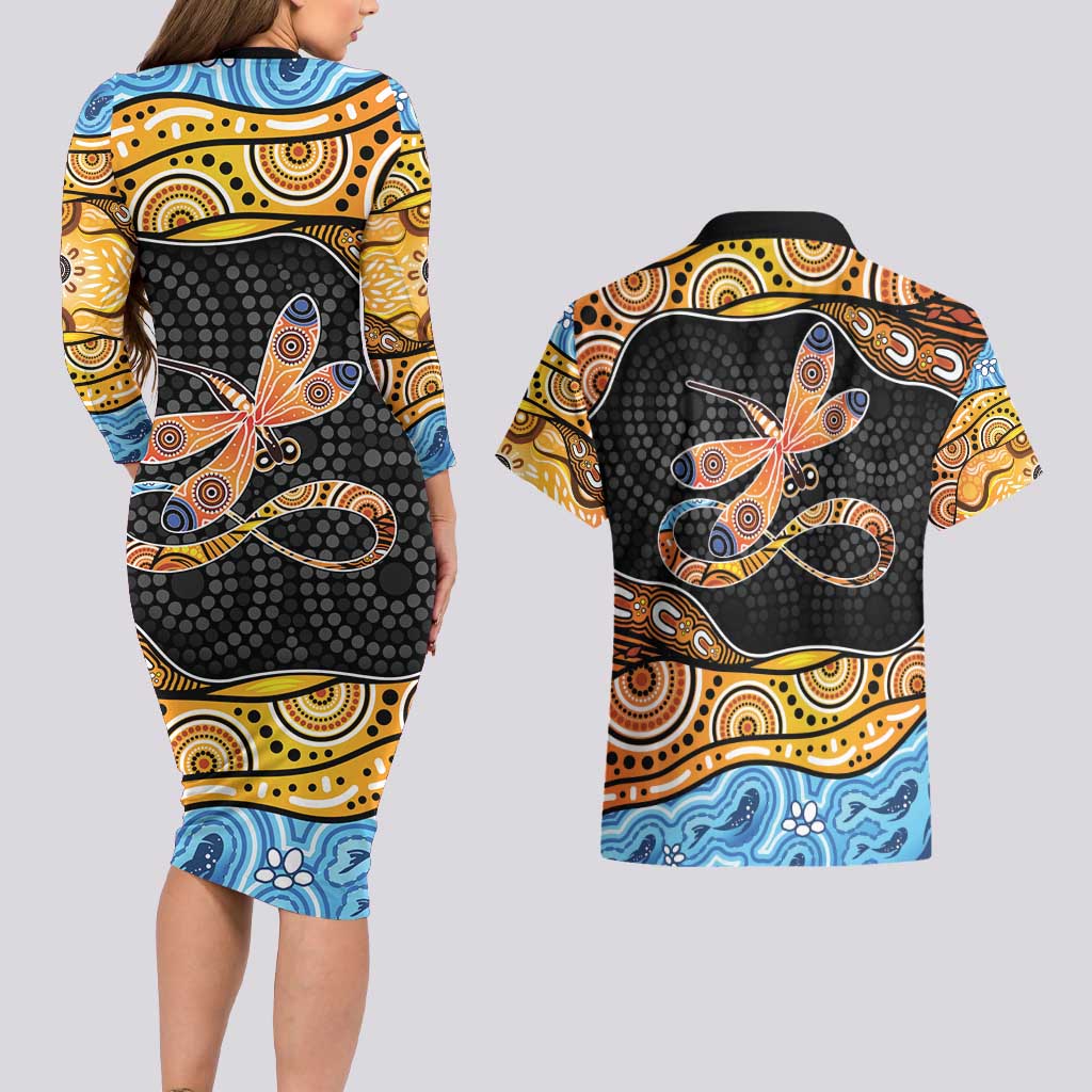 Aboriginal Dragonfly Couples Matching Long Sleeve Bodycon Dress and Hawaiian Shirt As Long As I Breathe You'll Be Remembered