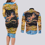 Aboriginal Dragonfly Couples Matching Long Sleeve Bodycon Dress and Long Sleeve Button Shirt As Long As I Breathe You'll Be Remembered