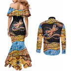 Aboriginal Dragonfly Couples Matching Mermaid Dress and Long Sleeve Button Shirt As Long As I Breathe You'll Be Remembered