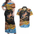 Aboriginal Dragonfly Couples Matching Off Shoulder Maxi Dress and Hawaiian Shirt As Long As I Breathe You'll Be Remembered