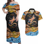 Aboriginal Dragonfly Couples Matching Off Shoulder Maxi Dress and Hawaiian Shirt As Long As I Breathe You'll Be Remembered