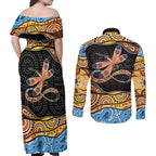 Aboriginal Dragonfly Couples Matching Off Shoulder Maxi Dress and Long Sleeve Button Shirt As Long As I Breathe You'll Be Remembered