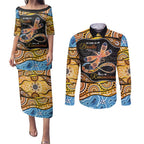 Aboriginal Dragonfly Couples Matching Puletasi and Long Sleeve Button Shirt As Long As I Breathe You'll Be Remembered