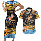 Aboriginal Dragonfly Couples Matching Short Sleeve Bodycon Dress and Hawaiian Shirt As Long As I Breathe You'll Be Remembered