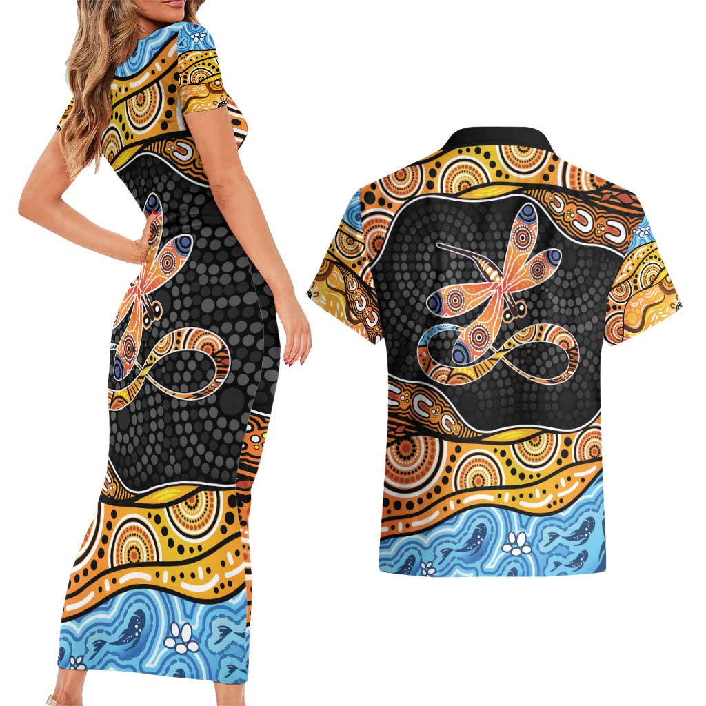 Aboriginal Dragonfly Couples Matching Short Sleeve Bodycon Dress and Hawaiian Shirt As Long As I Breathe You'll Be Remembered