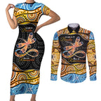 Aboriginal Dragonfly Couples Matching Short Sleeve Bodycon Dress and Long Sleeve Button Shirt As Long As I Breathe You'll Be Remembered