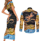 Aboriginal Dragonfly Couples Matching Short Sleeve Bodycon Dress and Long Sleeve Button Shirt As Long As I Breathe You'll Be Remembered