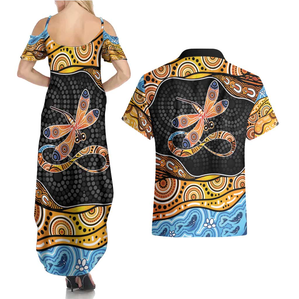 Aboriginal Dragonfly Couples Matching Summer Maxi Dress and Hawaiian Shirt As Long As I Breathe You'll Be Remembered