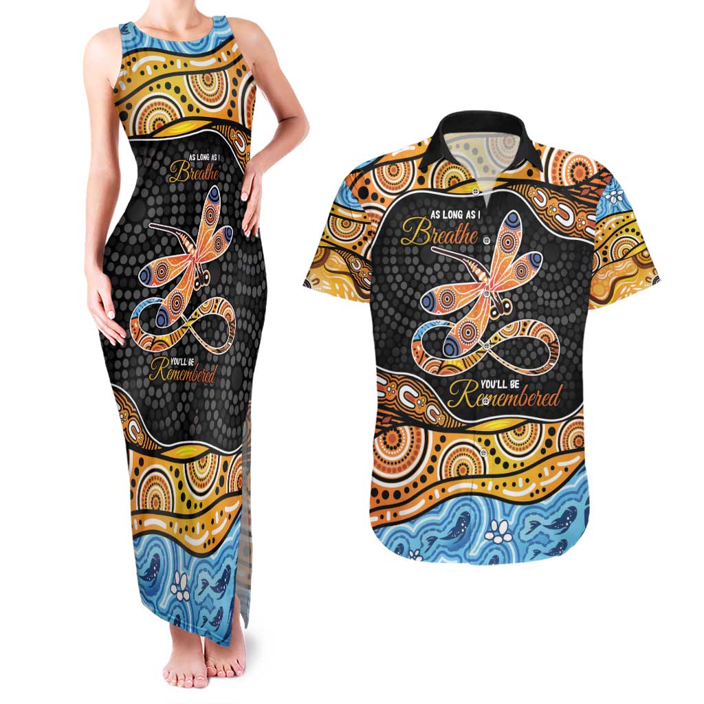 Aboriginal Dragonfly Couples Matching Tank Maxi Dress and Hawaiian Shirt As Long As I Breathe You'll Be Remembered