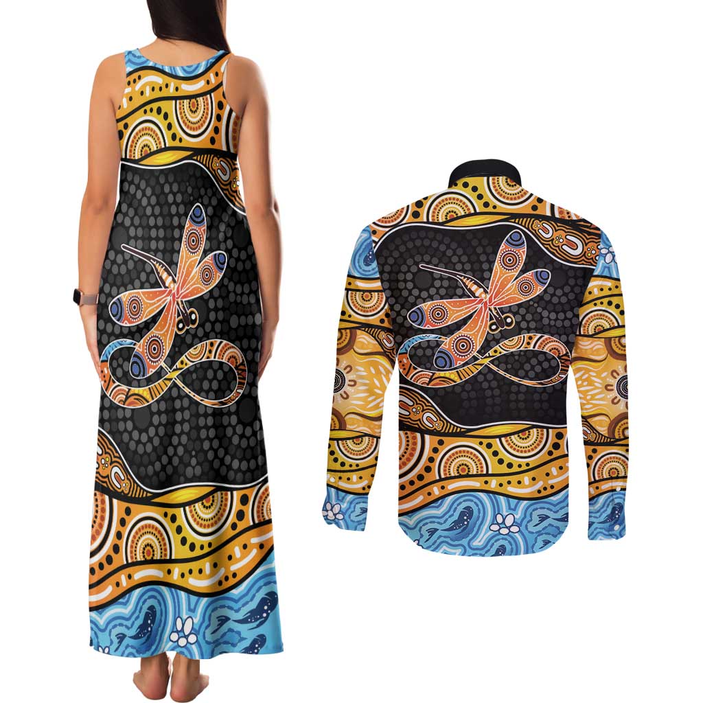 Aboriginal Dragonfly Couples Matching Tank Maxi Dress and Long Sleeve Button Shirt As Long As I Breathe You'll Be Remembered