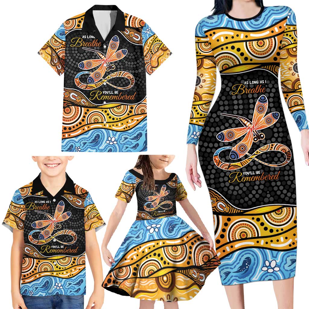 Aboriginal Dragonfly Family Matching Long Sleeve Bodycon Dress and Hawaiian Shirt As Long As I Breathe You'll Be Remembered