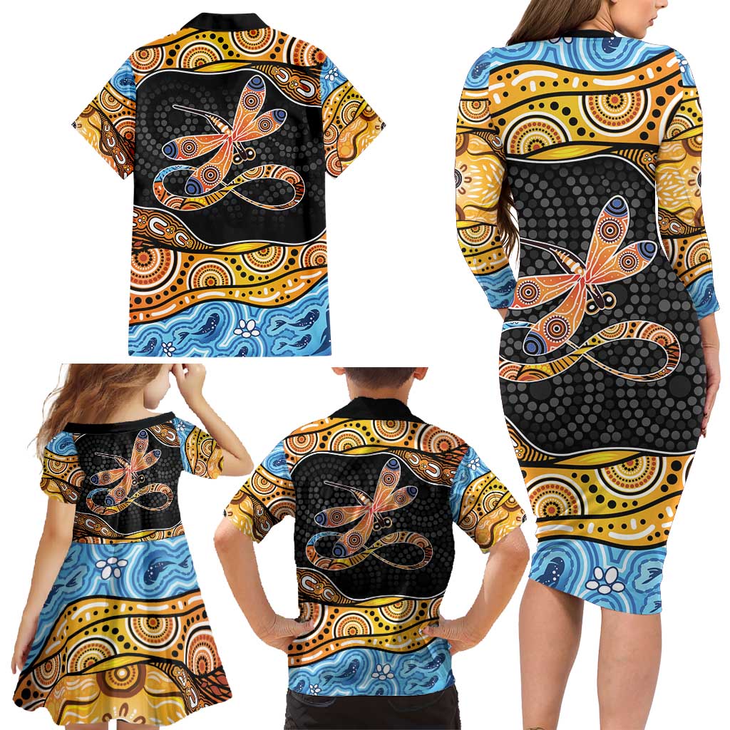 Aboriginal Dragonfly Family Matching Long Sleeve Bodycon Dress and Hawaiian Shirt As Long As I Breathe You'll Be Remembered