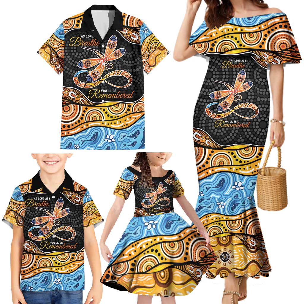 Aboriginal Dragonfly Family Matching Mermaid Dress and Hawaiian Shirt As Long As I Breathe You'll Be Remembered