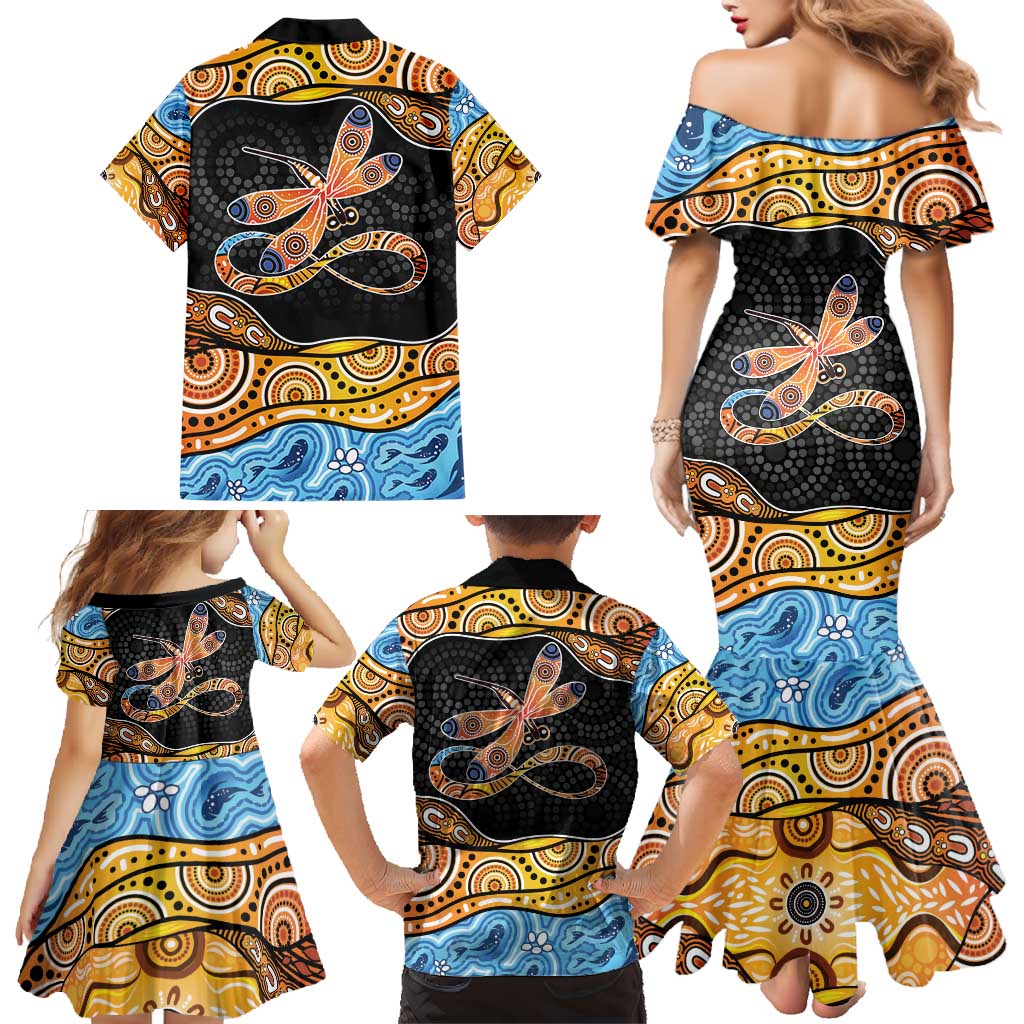 Aboriginal Dragonfly Family Matching Mermaid Dress and Hawaiian Shirt As Long As I Breathe You'll Be Remembered