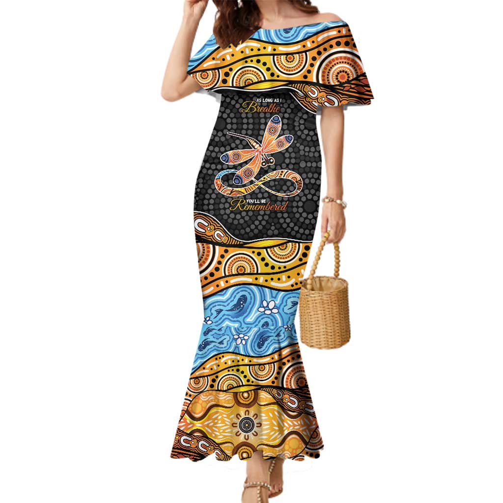 Aboriginal Dragonfly Family Matching Mermaid Dress and Hawaiian Shirt As Long As I Breathe You'll Be Remembered