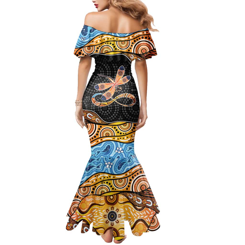 Aboriginal Dragonfly Family Matching Mermaid Dress and Hawaiian Shirt As Long As I Breathe You'll Be Remembered