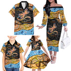 Aboriginal Dragonfly Family Matching Off The Shoulder Long Sleeve Dress and Hawaiian Shirt As Long As I Breathe You'll Be Remembered