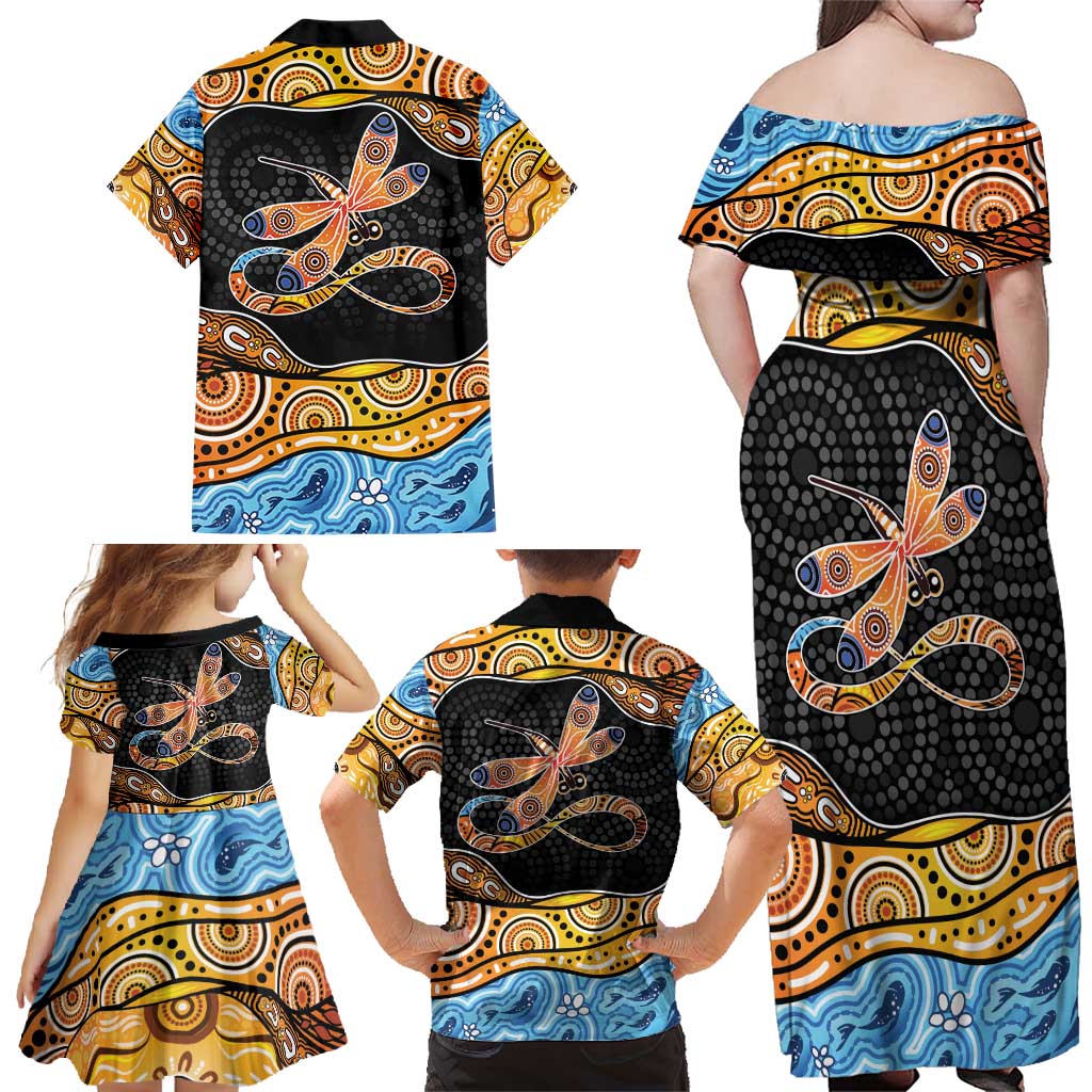 Aboriginal Dragonfly Family Matching Off Shoulder Maxi Dress and Hawaiian Shirt As Long As I Breathe You'll Be Remembered