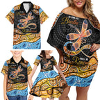 Aboriginal Dragonfly Family Matching Off Shoulder Short Dress and Hawaiian Shirt As Long As I Breathe You'll Be Remembered