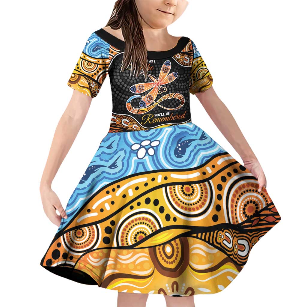 Aboriginal Dragonfly Family Matching Off Shoulder Short Dress and Hawaiian Shirt As Long As I Breathe You'll Be Remembered
