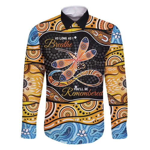Aboriginal Dragonfly Family Matching Off Shoulder Short Dress and Hawaiian Shirt As Long As I Breathe You'll Be Remembered