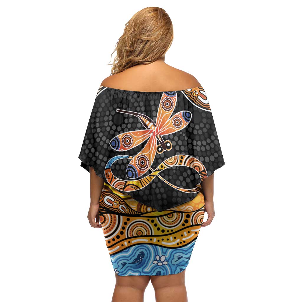 Aboriginal Dragonfly Family Matching Off Shoulder Short Dress and Hawaiian Shirt As Long As I Breathe You'll Be Remembered