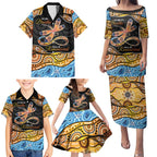 Aboriginal Dragonfly Family Matching Puletasi and Hawaiian Shirt As Long As I Breathe You'll Be Remembered