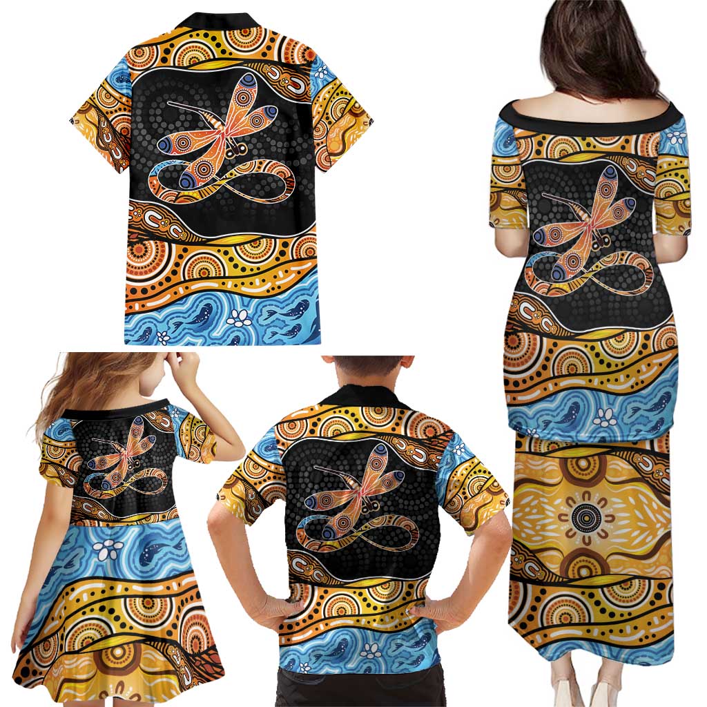 Aboriginal Dragonfly Family Matching Puletasi and Hawaiian Shirt As Long As I Breathe You'll Be Remembered