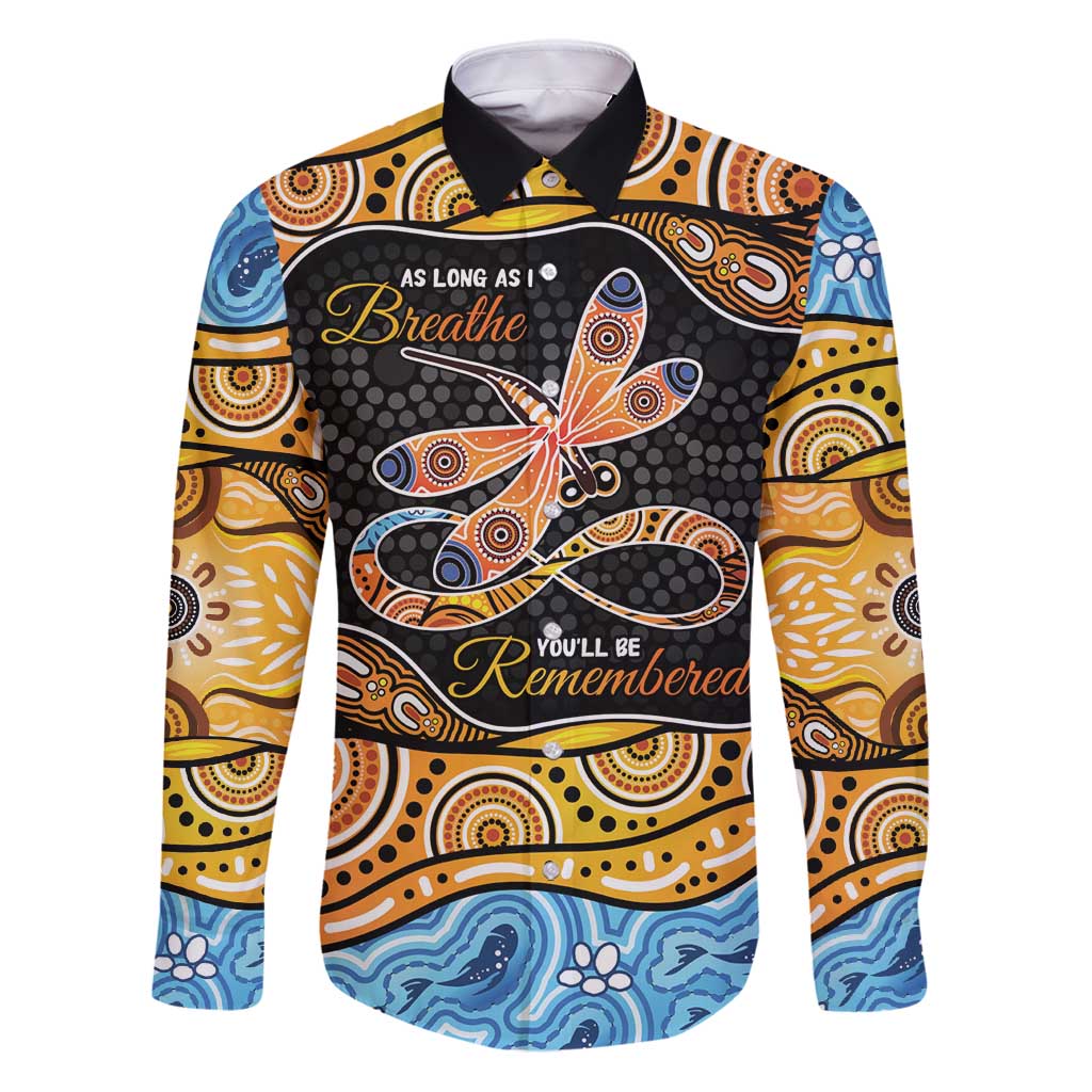 Aboriginal Dragonfly Family Matching Puletasi and Hawaiian Shirt As Long As I Breathe You'll Be Remembered