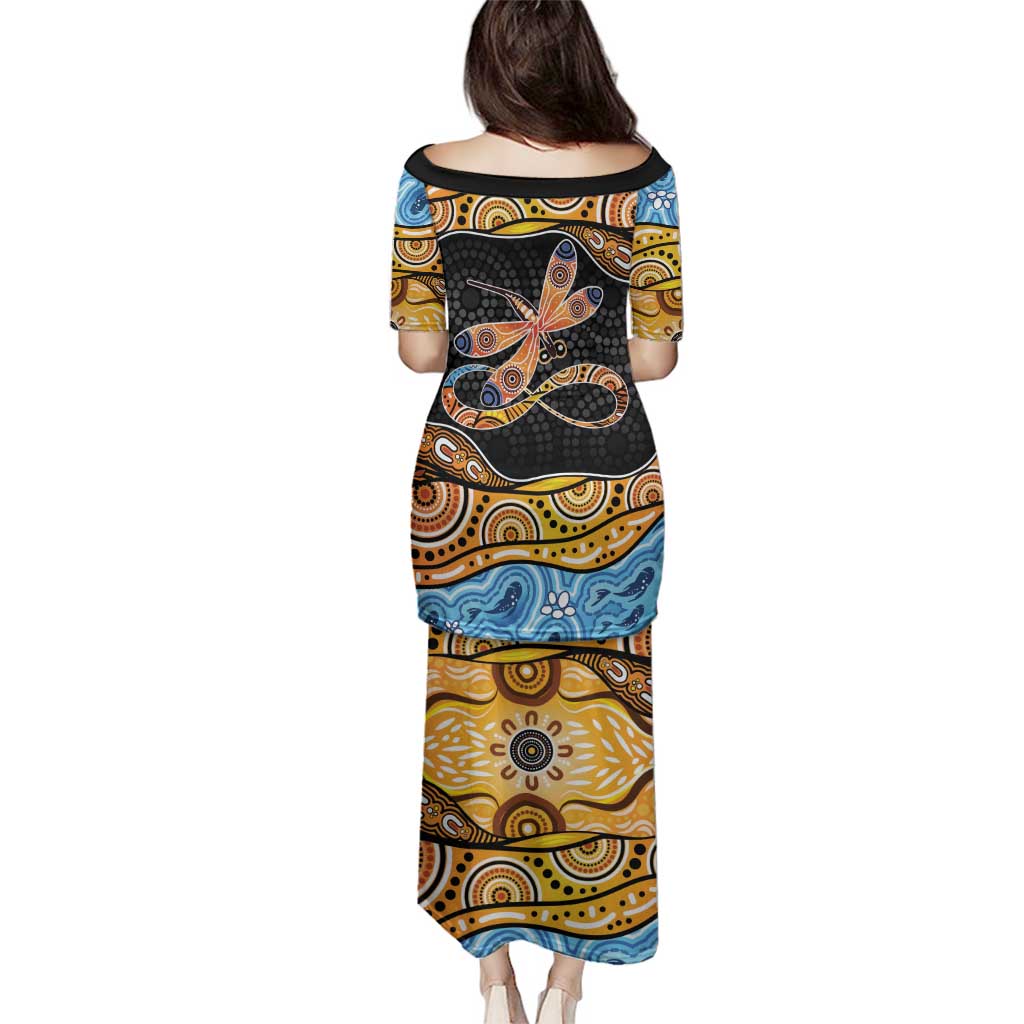 Aboriginal Dragonfly Family Matching Puletasi and Hawaiian Shirt As Long As I Breathe You'll Be Remembered
