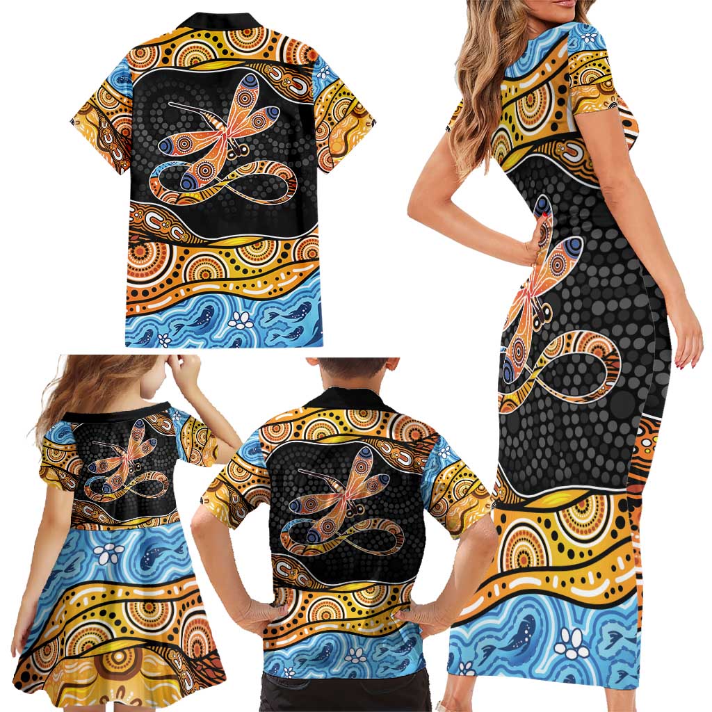Aboriginal Dragonfly Family Matching Short Sleeve Bodycon Dress and Hawaiian Shirt As Long As I Breathe You'll Be Remembered