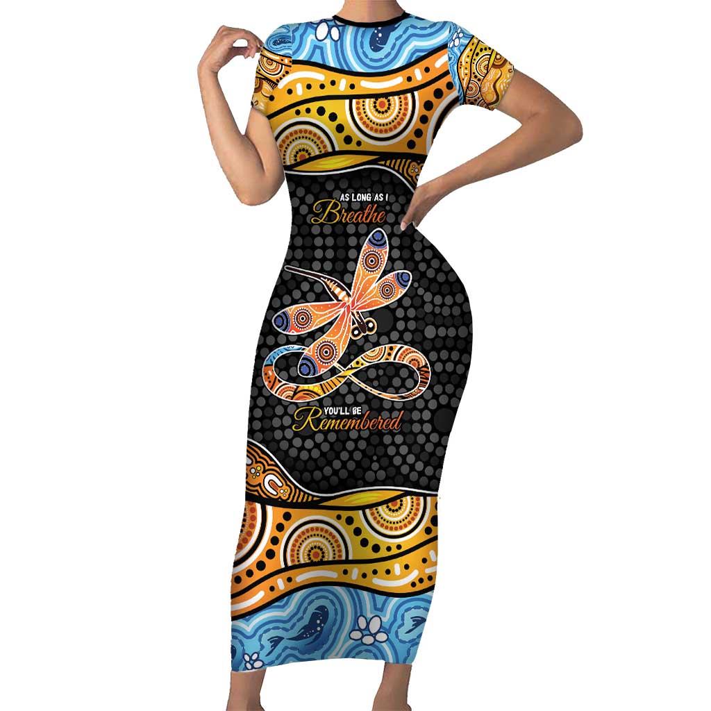 Aboriginal Dragonfly Family Matching Short Sleeve Bodycon Dress and Hawaiian Shirt As Long As I Breathe You'll Be Remembered