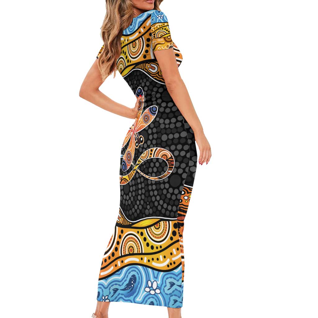Aboriginal Dragonfly Family Matching Short Sleeve Bodycon Dress and Hawaiian Shirt As Long As I Breathe You'll Be Remembered
