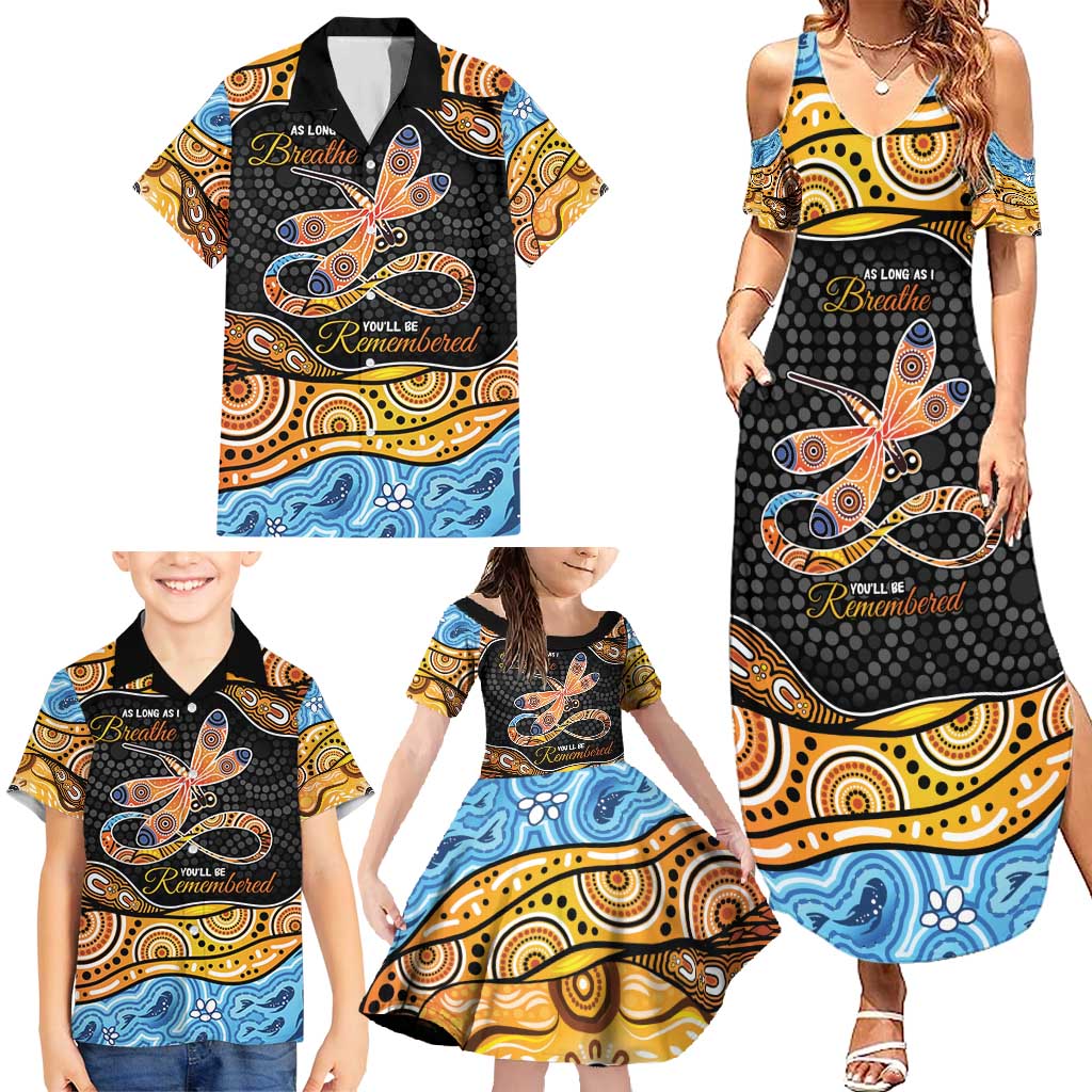 Aboriginal Dragonfly Family Matching Summer Maxi Dress and Hawaiian Shirt As Long As I Breathe You'll Be Remembered