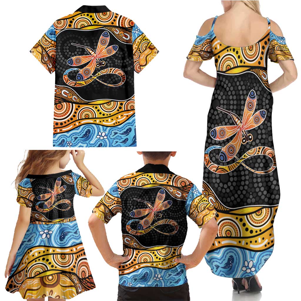 Aboriginal Dragonfly Family Matching Summer Maxi Dress and Hawaiian Shirt As Long As I Breathe You'll Be Remembered