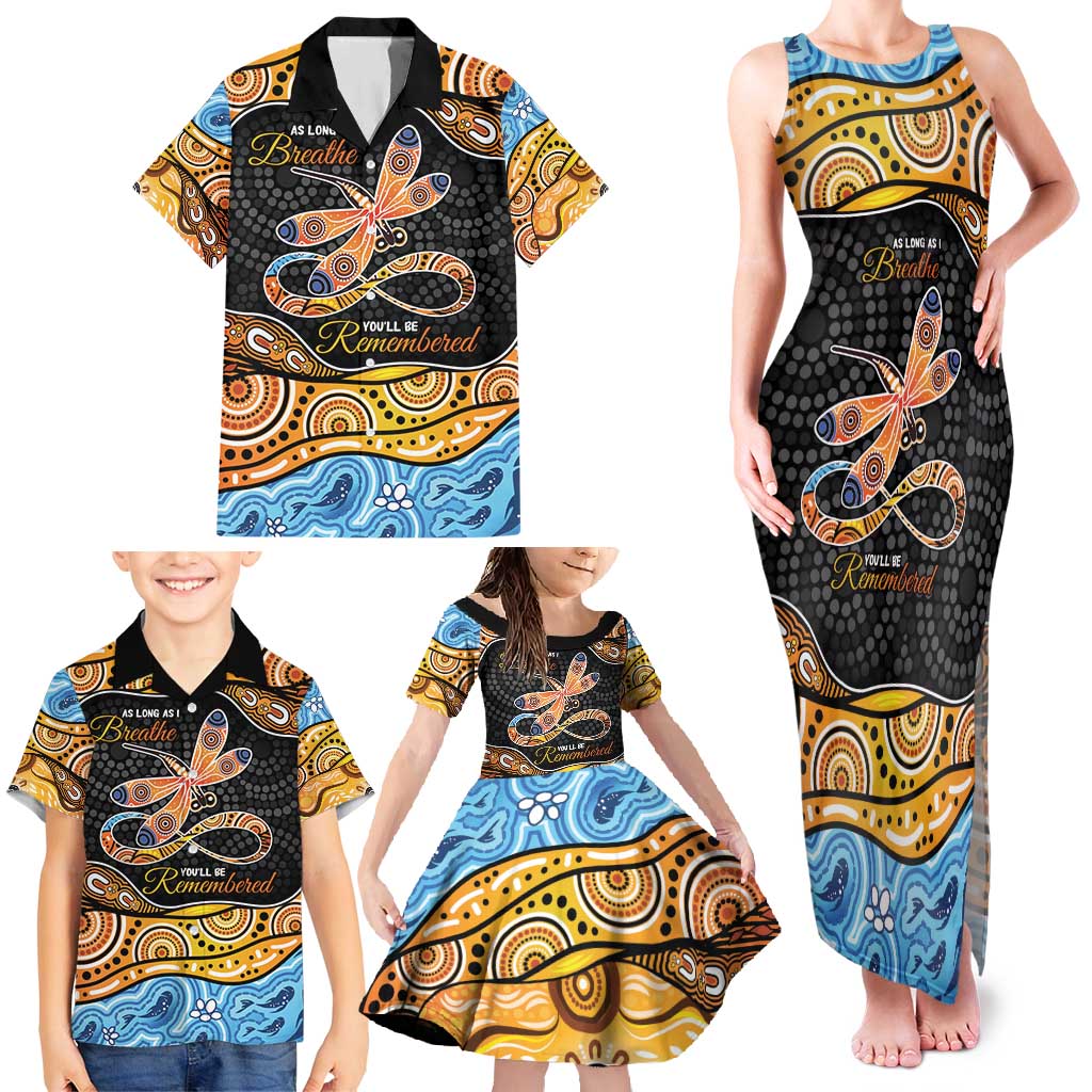 Aboriginal Dragonfly Family Matching Tank Maxi Dress and Hawaiian Shirt As Long As I Breathe You'll Be Remembered
