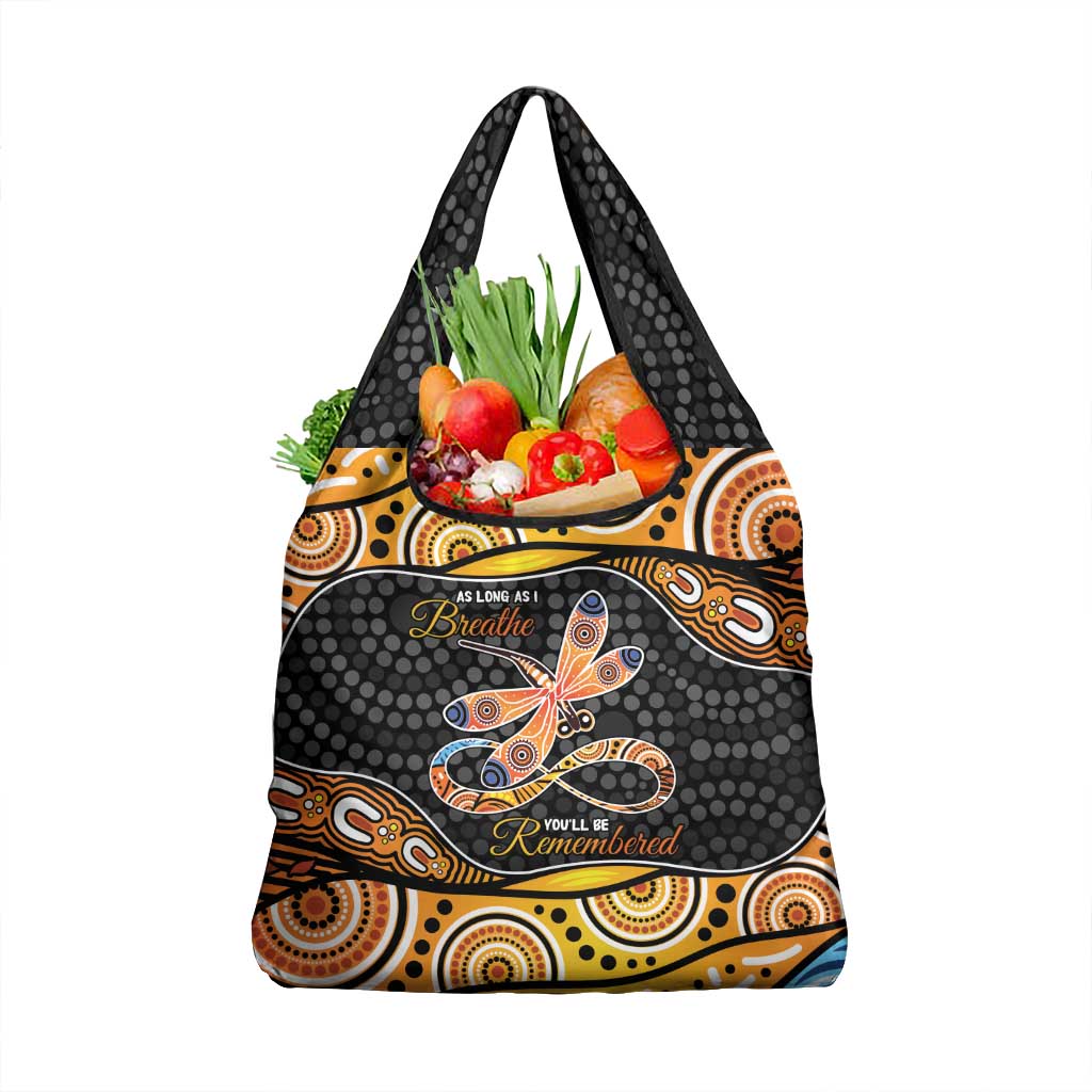 Aboriginal Dragonfly Grocery Bag As Long As I Breathe You'll Be Remembered