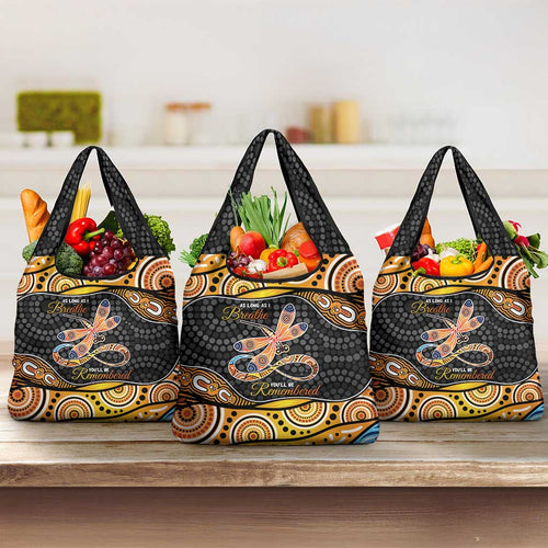 Aboriginal Dragonfly Grocery Bag As Long As I Breathe You'll Be Remembered
