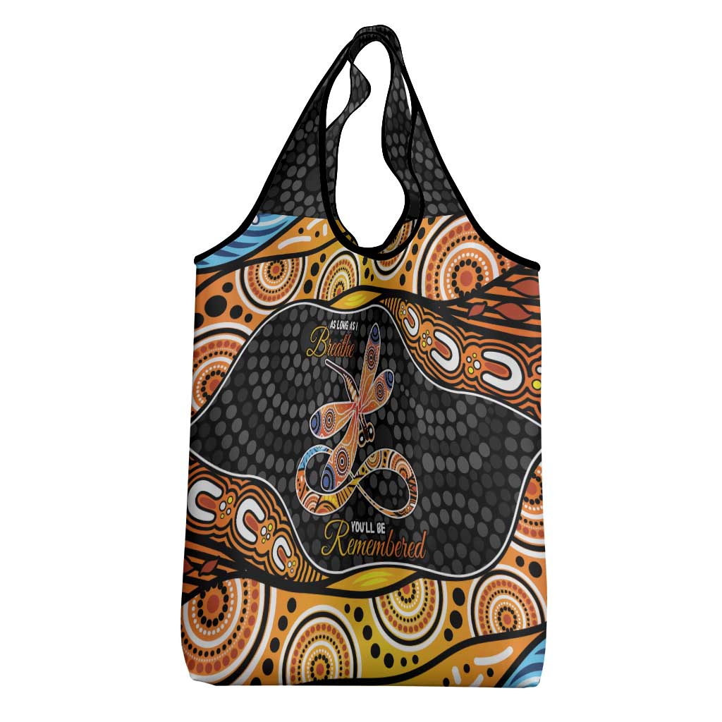 Aboriginal Dragonfly Grocery Bag As Long As I Breathe You'll Be Remembered