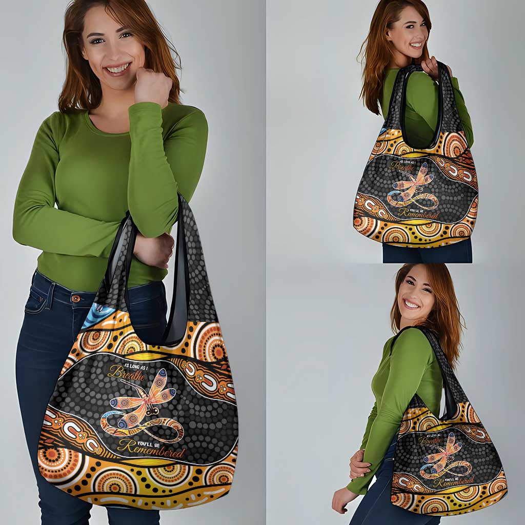 Aboriginal Dragonfly Grocery Bag As Long As I Breathe You'll Be Remembered