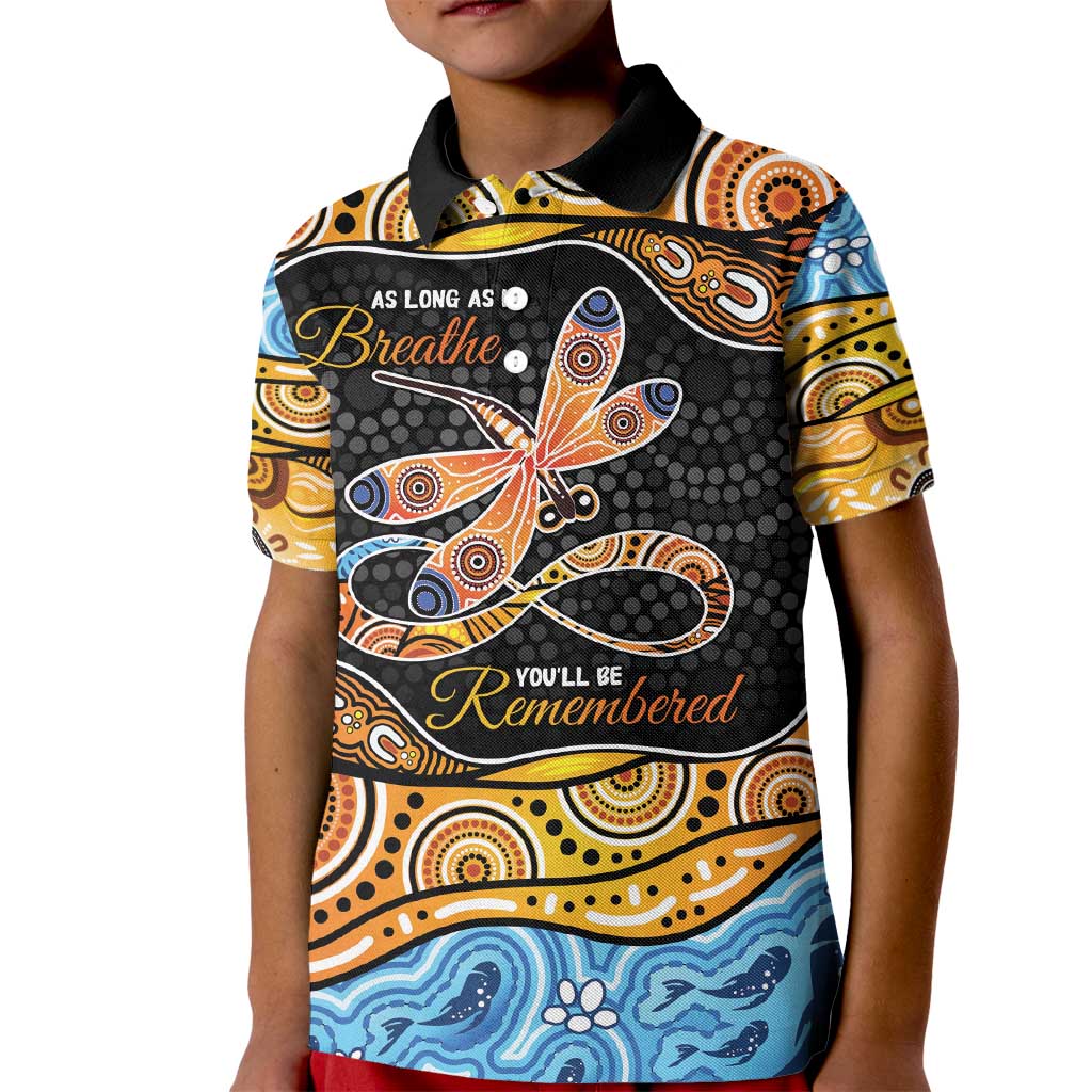 Aboriginal Dragonfly Kid Polo Shirt As Long As I Breathe You'll Be Remembered