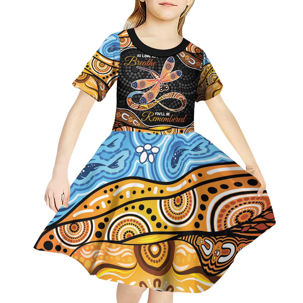Aboriginal Dragonfly Kid Short Sleeve Dress As Long As I Breathe You'll Be Remembered