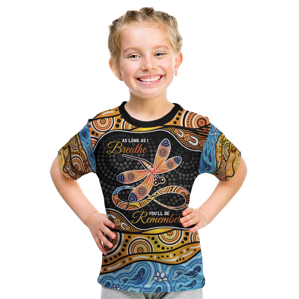 Aboriginal Dragonfly Kid T Shirt As Long As I Breathe You'll Be Remembered