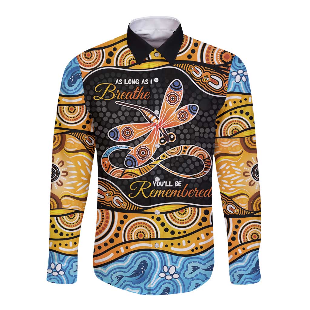 Aboriginal Dragonfly Long Sleeve Button Shirt As Long As I Breathe You'll Be Remembered